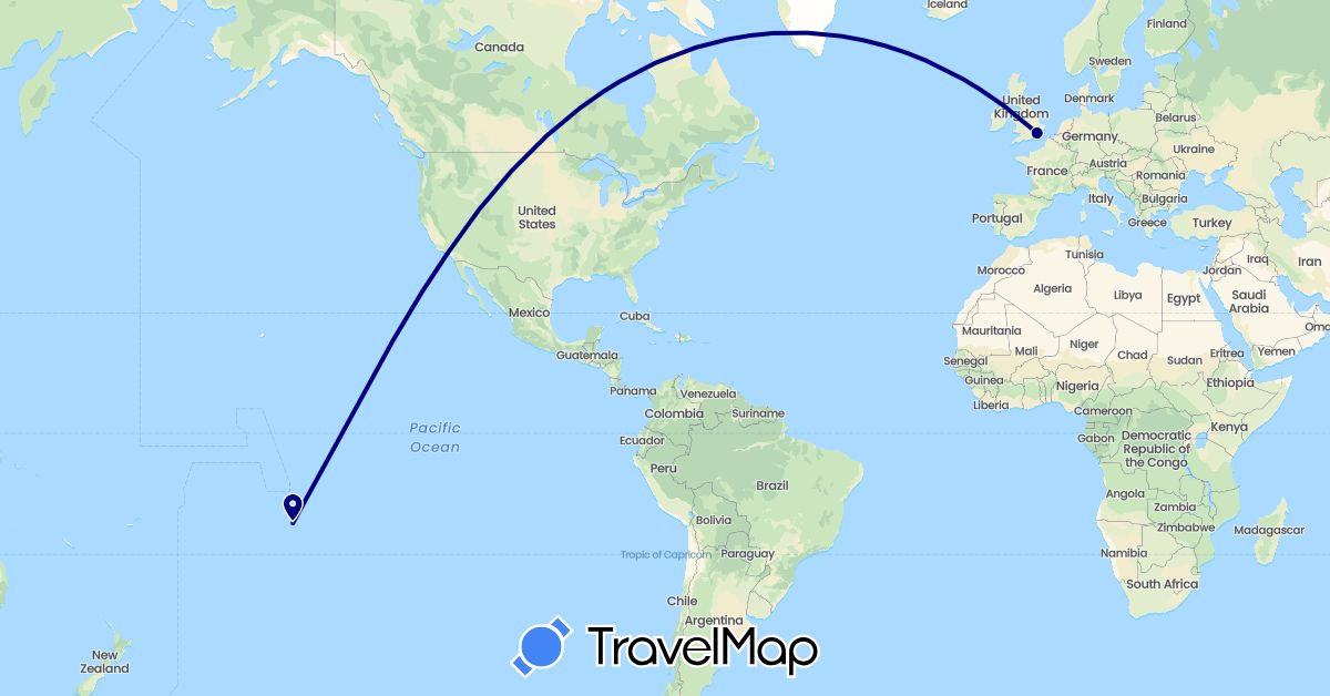 TravelMap itinerary: driving in United Kingdom, French Polynesia, United States (Europe, North America, Oceania)